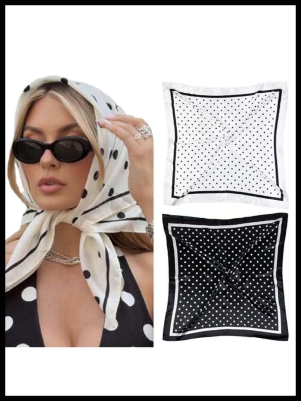 2 Pack Silk Blend Head Scarf 35x35 Polka Dot Bandana Hair Wrap